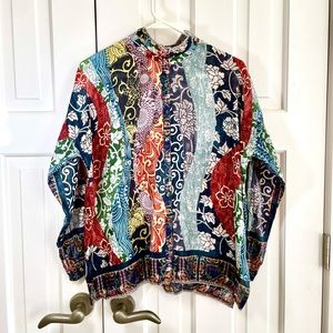 Johnny Was 100% silk bohemian long sleeve button down xxs